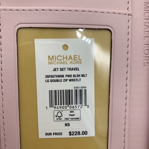 Michael Kors Jet Set Travel Double Zip Wristlet - Vanilla /Powder Blush Multi - Picture 9 of 9
